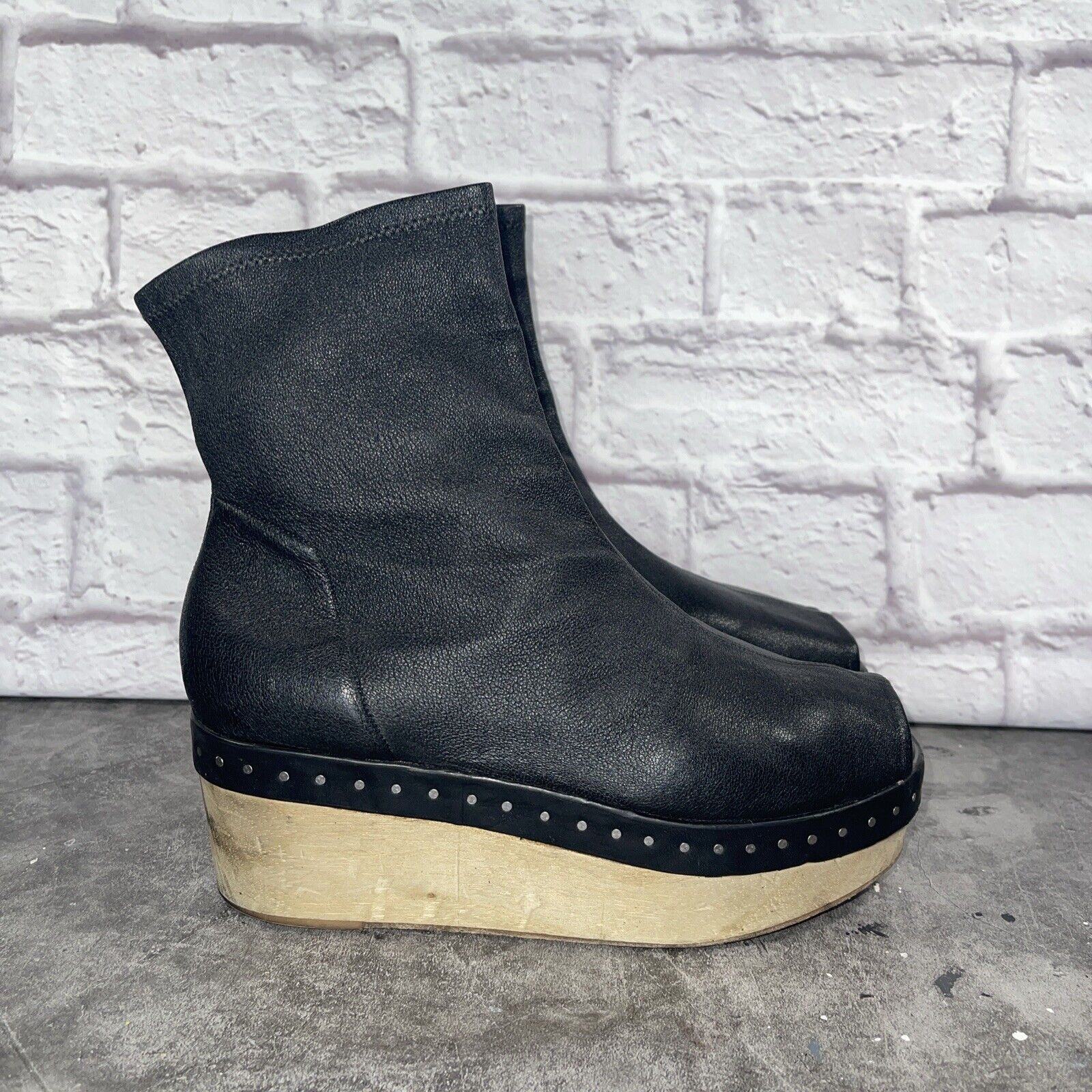 Rick Owens Women's Black Leather Sock Wood Platform Boots Us Size 10 Eu Size 40